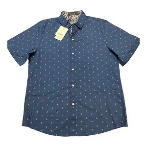 SSLR Shirts Mens‎ S Blue Button Down Anchor Print Short Sleeve Nautical Sailing